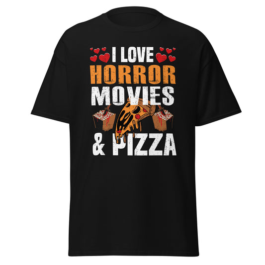 Me encantan las películas de terror y la pizza, camiseta de estilo suave de Halloween