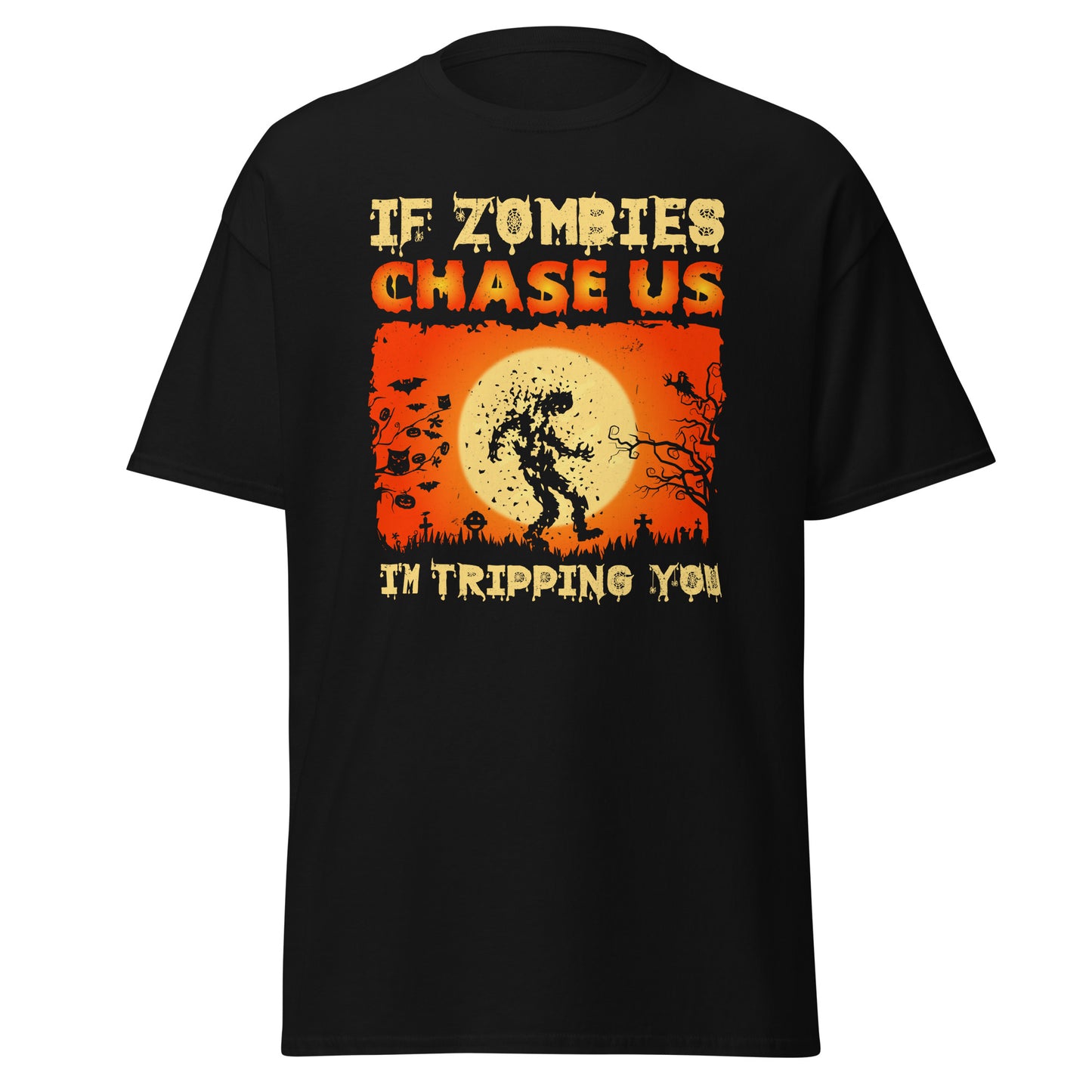 Wenn Zombies uns verfolgen, stolpere ich über dich, Halloween-T-Shirt im weichen Stil