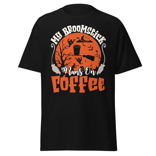 My Broomstick Runs On Coffee , Halloween Design Soft Style Heavy Cotton T-Shirt