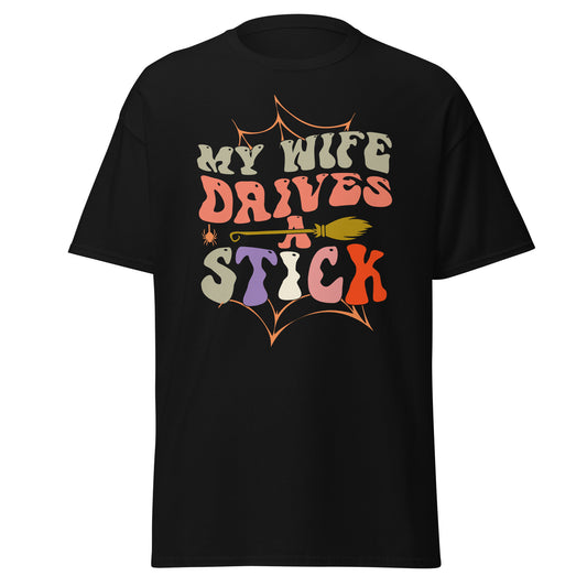 My Wife Drives A Stick, Halloween-Design, weiches T-Shirt aus schwerer Baumwolle