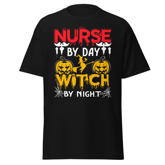 Enfermera de día Bruja de noche, diseño de Halloween Camiseta de algodón pesado de estilo suave