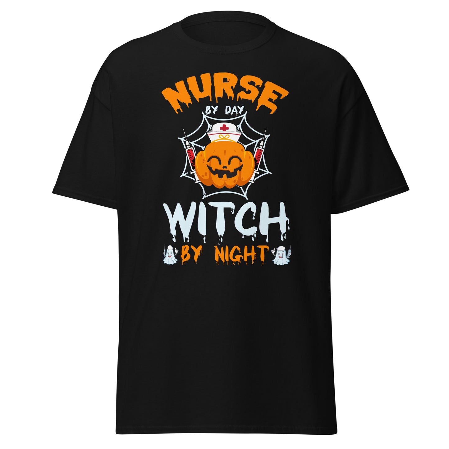 Enfermera de día Bruja de noche, diseño de Halloween Camiseta de algodón pesado de estilo suave