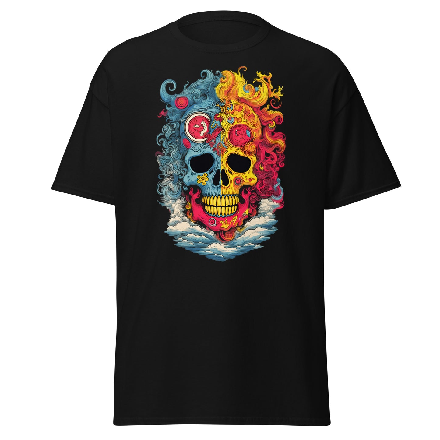 Totenkopf explodiert, Halloween-Design, weiches T-Shirt aus schwerer Baumwolle