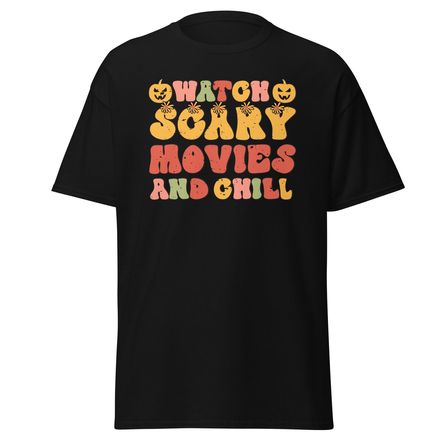 Whatch Scary Movies &amp; Chill, Halloween-Design, weiches T-Shirt aus schwerer Baumwolle