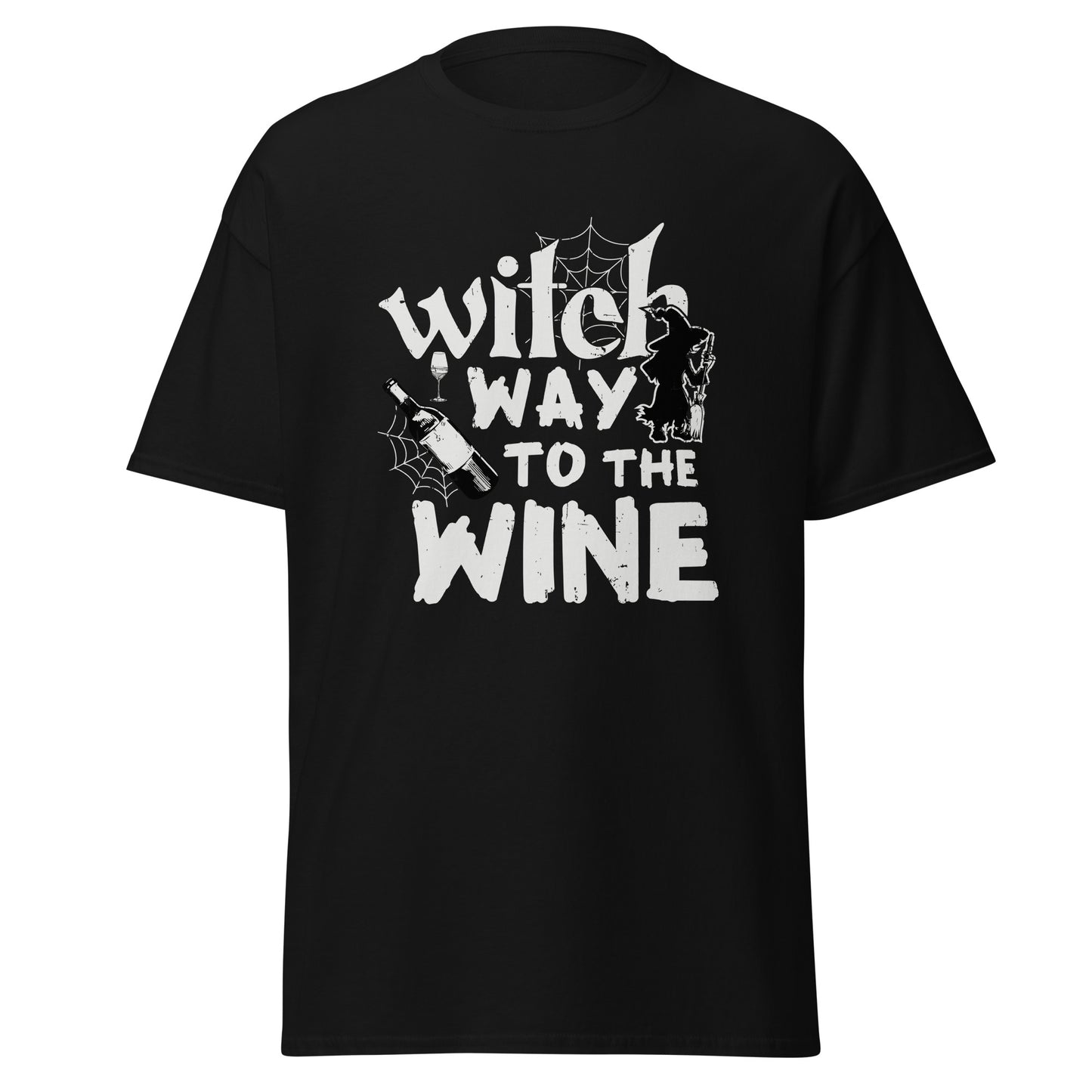 Witch Way to The Wine, Halloween-Design, weiches T-Shirt aus schwerer Baumwolle