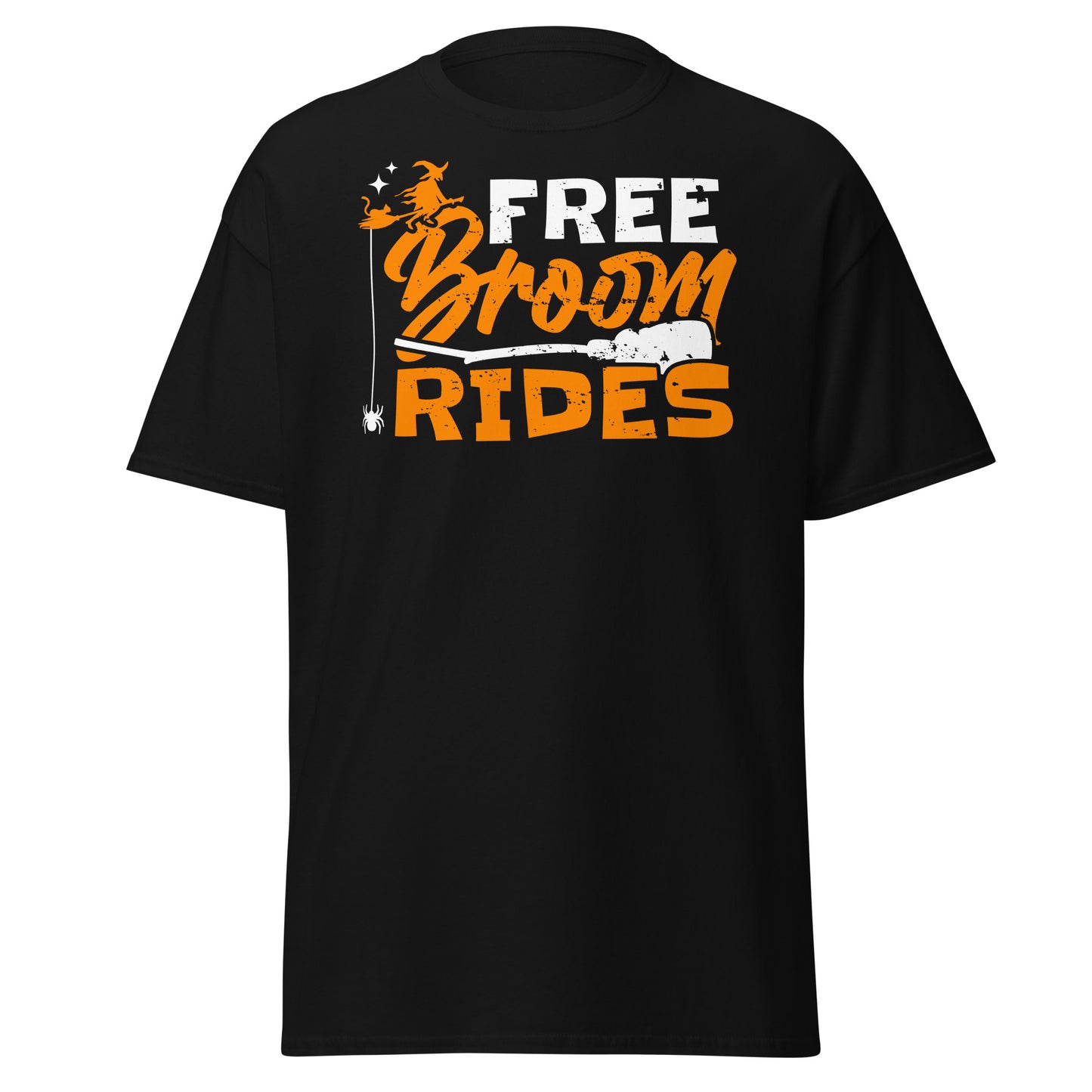 Broomstick Adventure Awaits: Free Broom Rides Tee - Halloween Spirit