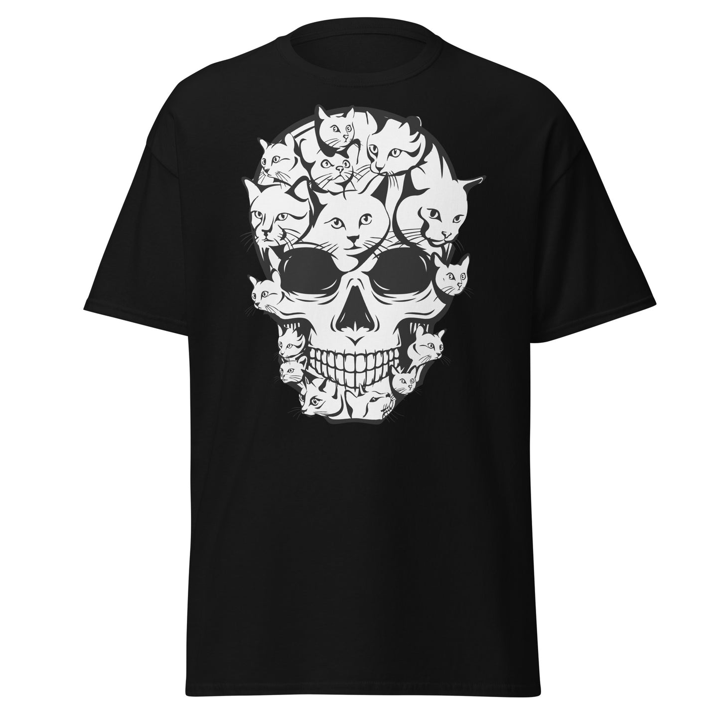 Whiskers and Chills: Funny Cat Skull T-Shirt - Embrace Halloween Vibes