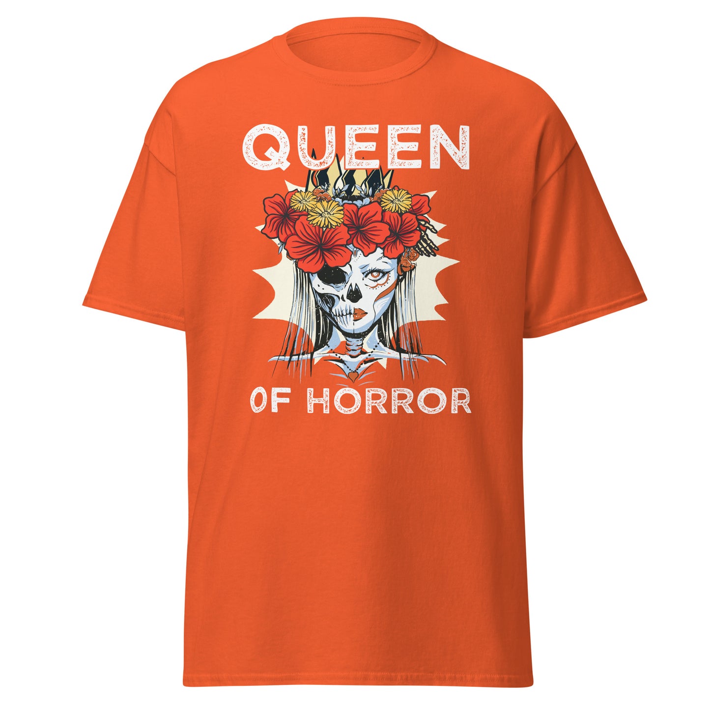 Reina del terror, camiseta de algodón pesado de estilo suave con diseño de Halloween