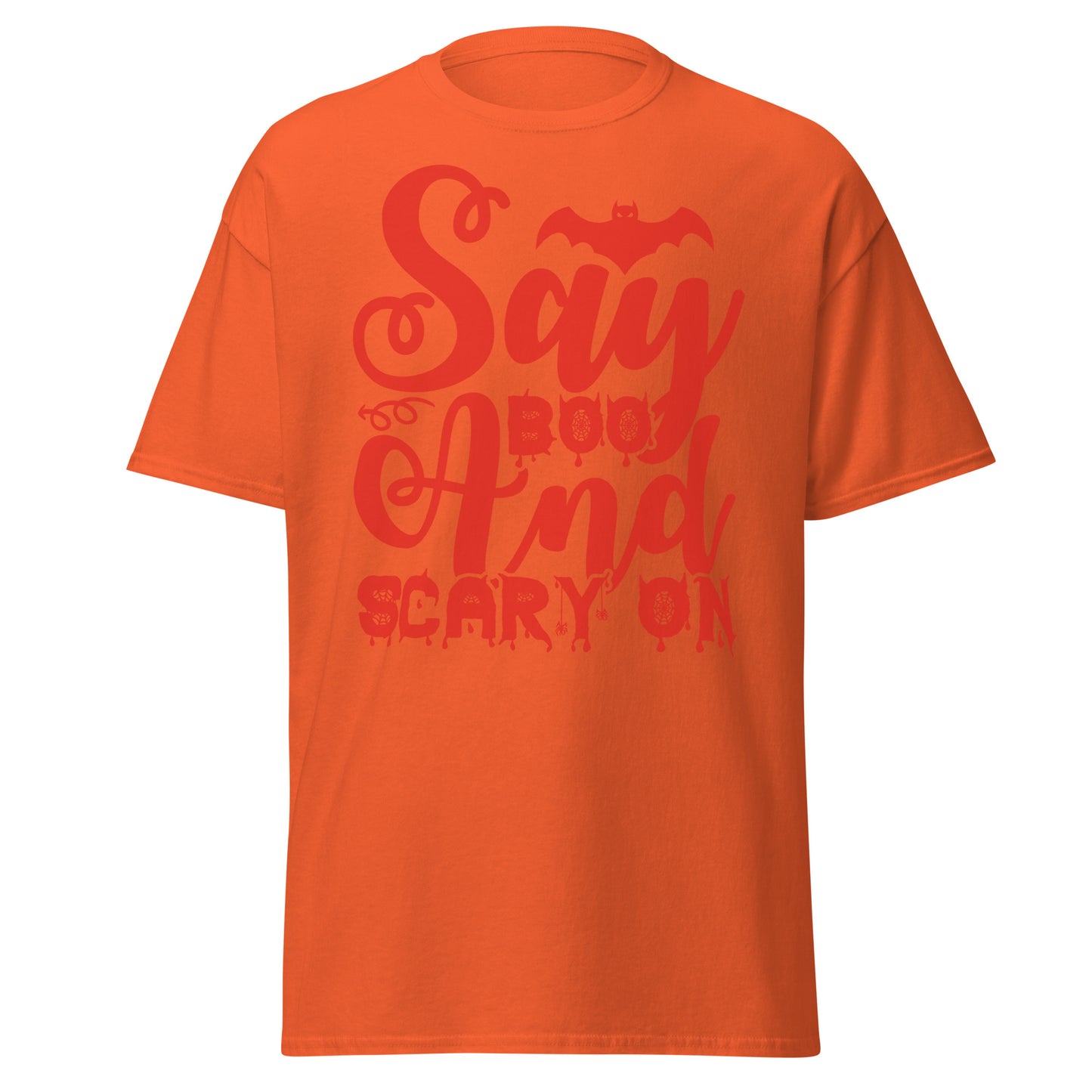 Say Boo And Scary On, weiches T-Shirt aus schwerer Baumwolle im Halloween-Design