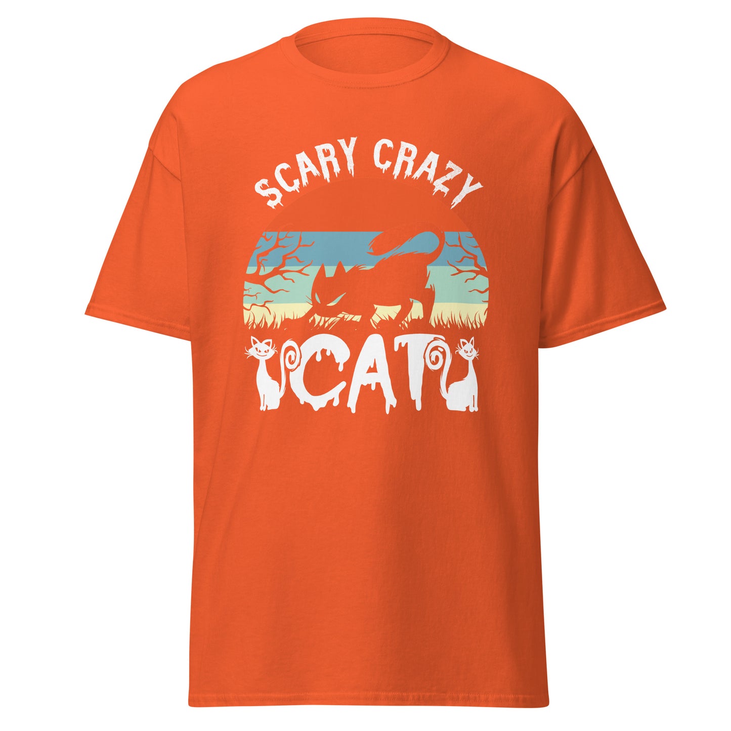 Scary Crazy Cat , Halloween Design Soft Style Heavy Cotton T-Shirt