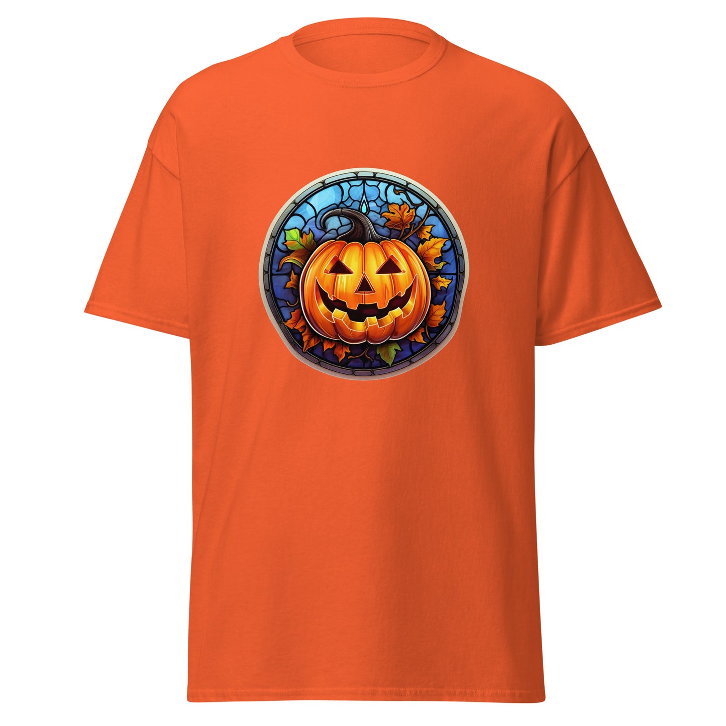 Buntglas-Halloween-Kürbis, Halloween-Design, weicher Stil, schweres Baumwoll-T-Shirt