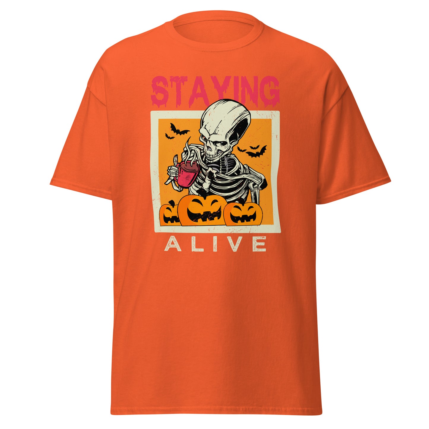 An Halloween am Leben bleiben, weiches T-Shirt aus schwerer Baumwolle im Halloween-Design