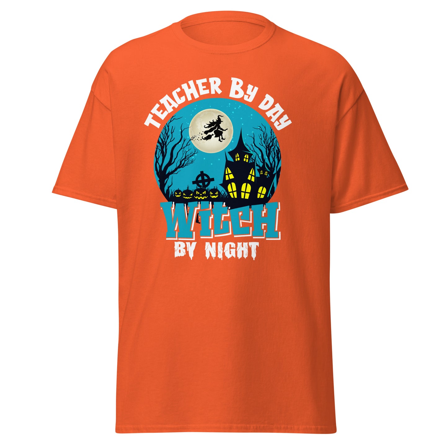 Lehrer bei Tag, der bei Nacht, Halloween-Design, weiches T-Shirt aus schwerer Baumwolle