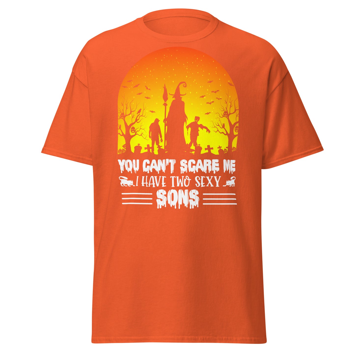 You can't scare me i have two sexy sons , Halloween Design Soft Style Heavy Cotton T-Shirt