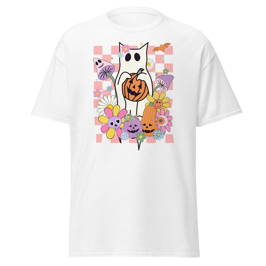 Feline Spirits Unleashed Style T-Shirt – Geisterkatze kariert – Halloween