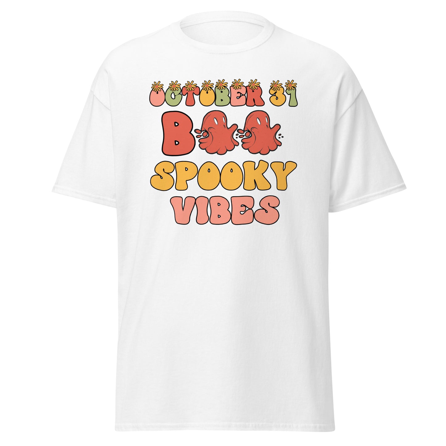 31 de octubre Boo Spooky Vibes, camiseta de algodón pesado de estilo suave con diseño de Halloween