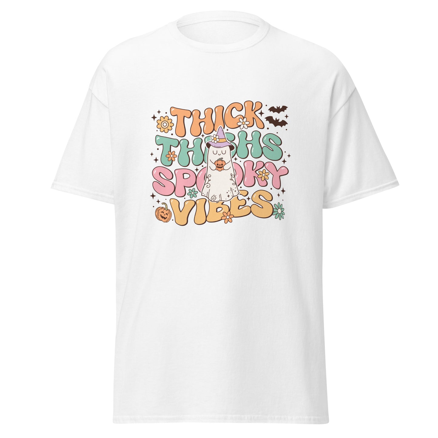 Dicke Oberschenkel, gruselige Stimmung, Halloween-Design, weiches T-Shirt aus schwerer Baumwolle