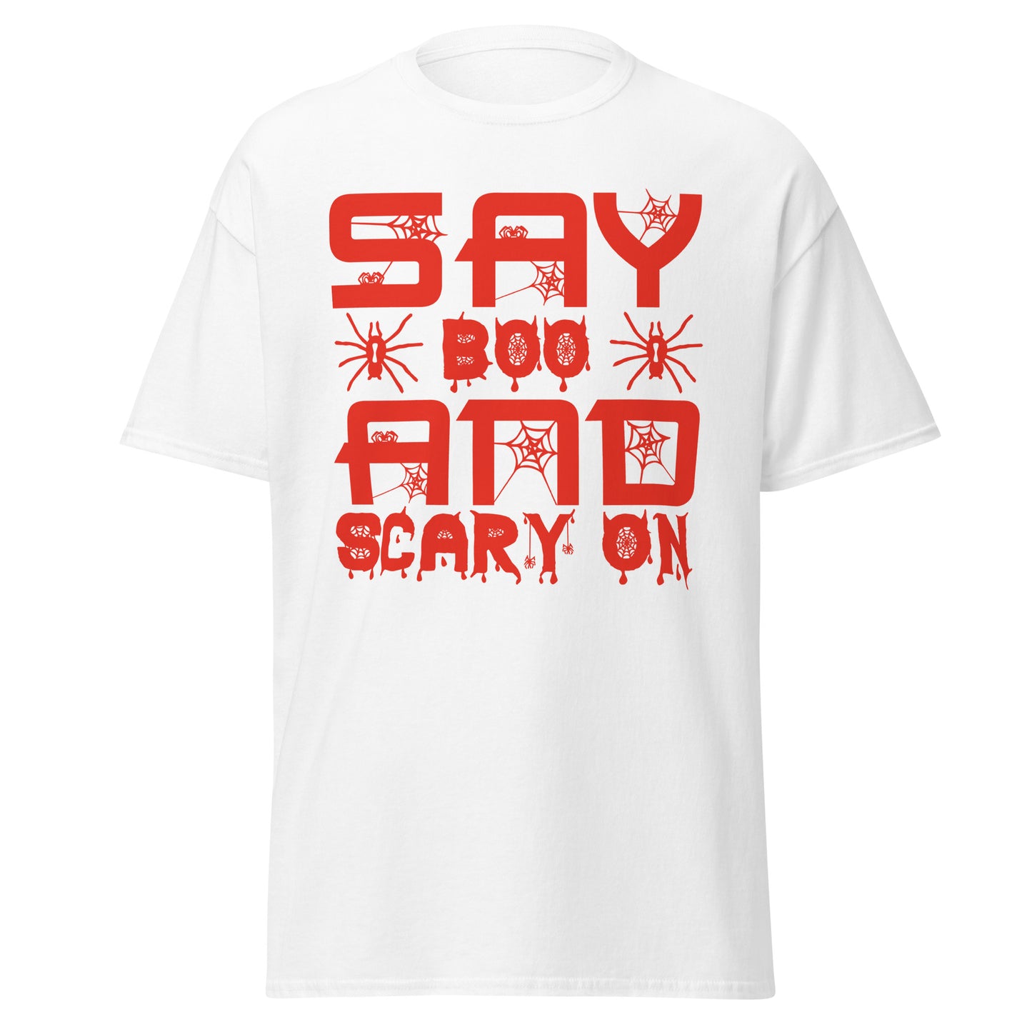 Say Boo And Scary On, weiches T-Shirt aus schwerer Baumwolle im Halloween-Design