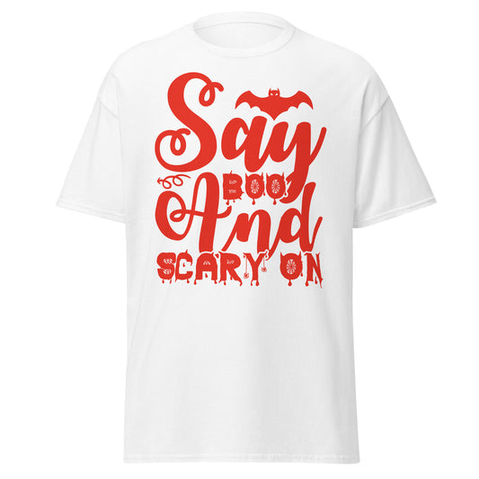 Say Boo And Scary On, weiches T-Shirt aus schwerer Baumwolle im Halloween-Design