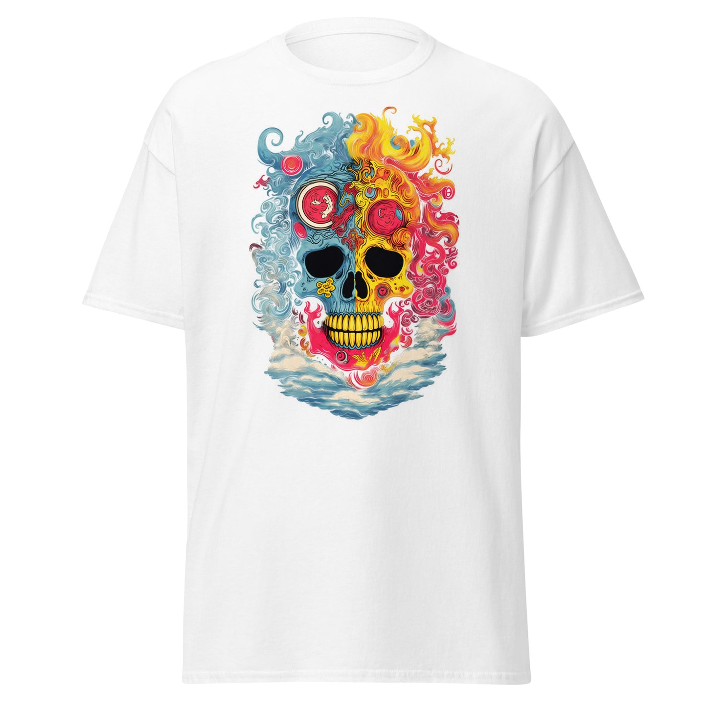 Totenkopf explodiert, Halloween-Design, weiches T-Shirt aus schwerer Baumwolle