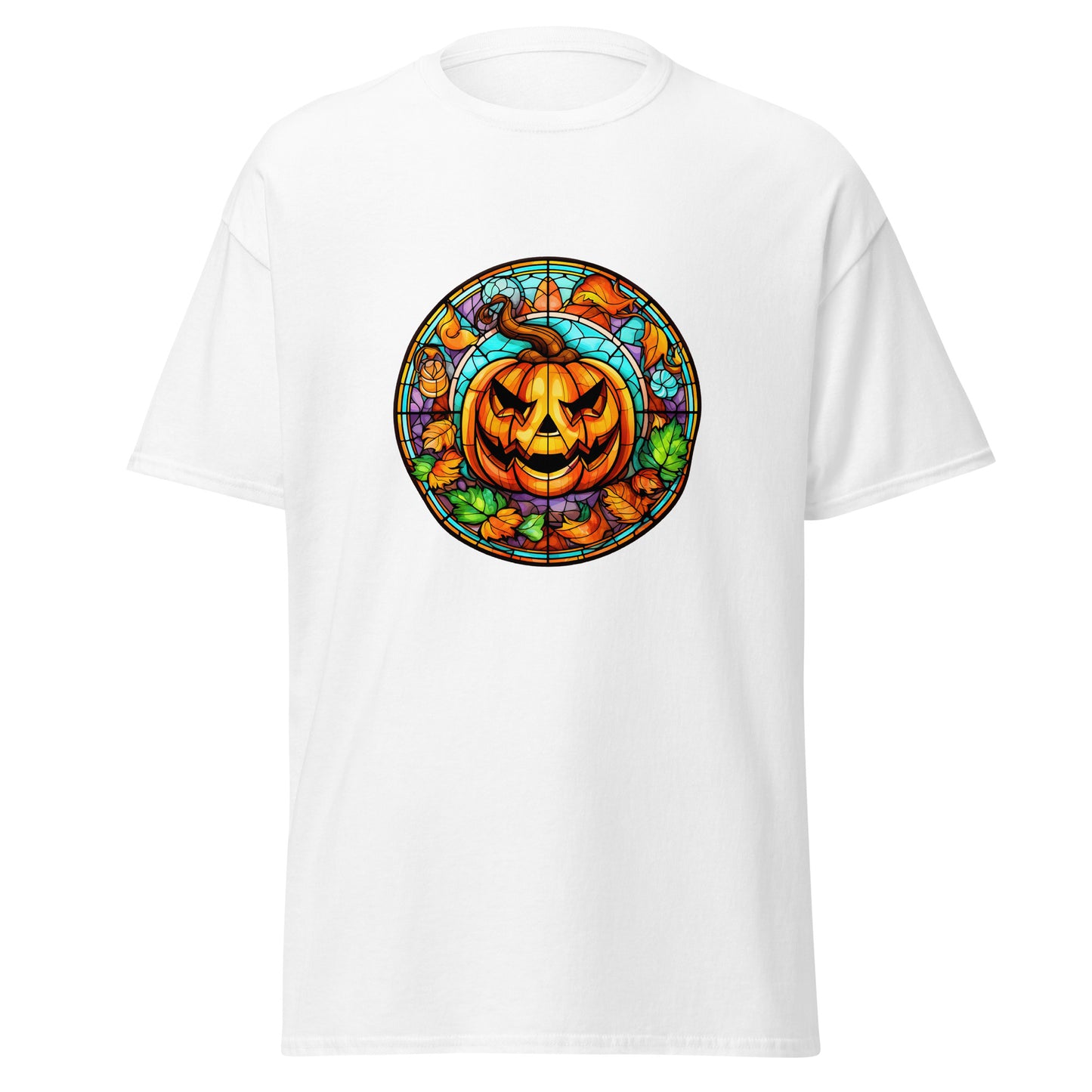 Stained glass Halloween Pumpkin , Halloween Design Soft Style Heavy Cotton T-Shirt