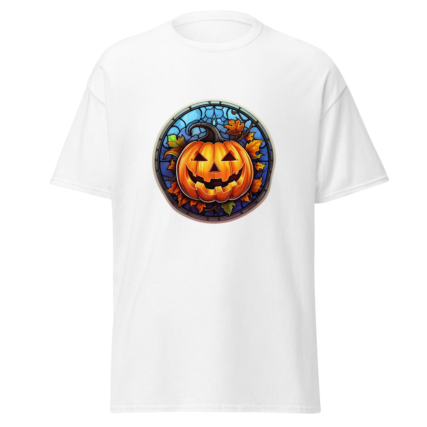 Vidrieras Calabaza de Halloween, Diseño de Halloween Camiseta de algodón pesado de estilo suave