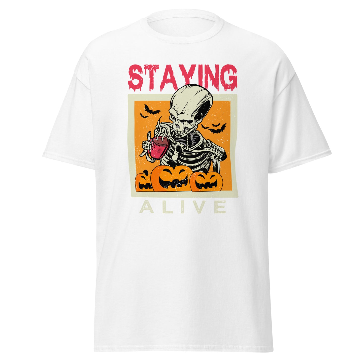 Staying Alive On Halloween, camiseta de algodón pesado de estilo suave con diseño de Halloween