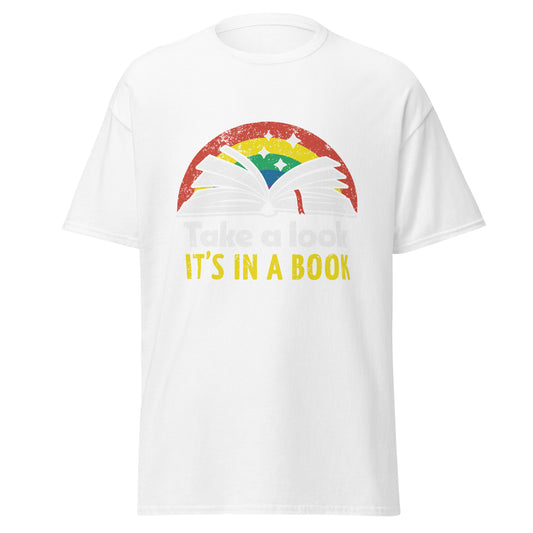 Schauen Sie mal, es ist ein Buch, Retro-Regenbogen, Halloween-Design, weicher Stil, schweres Baumwoll-T-Shirt