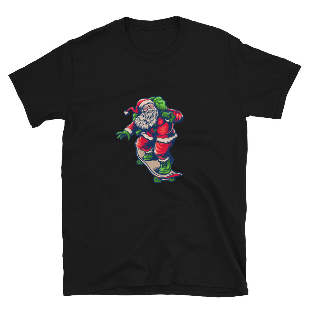 Santa Claus Playing Skateboard Delivering Merry Christmas Fit Unisex Softstyle T-Shirt