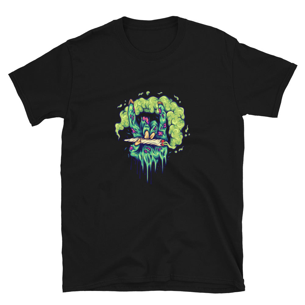 Scary zombie mano fumando cannabis Fit Unisex Softstyle Camiseta