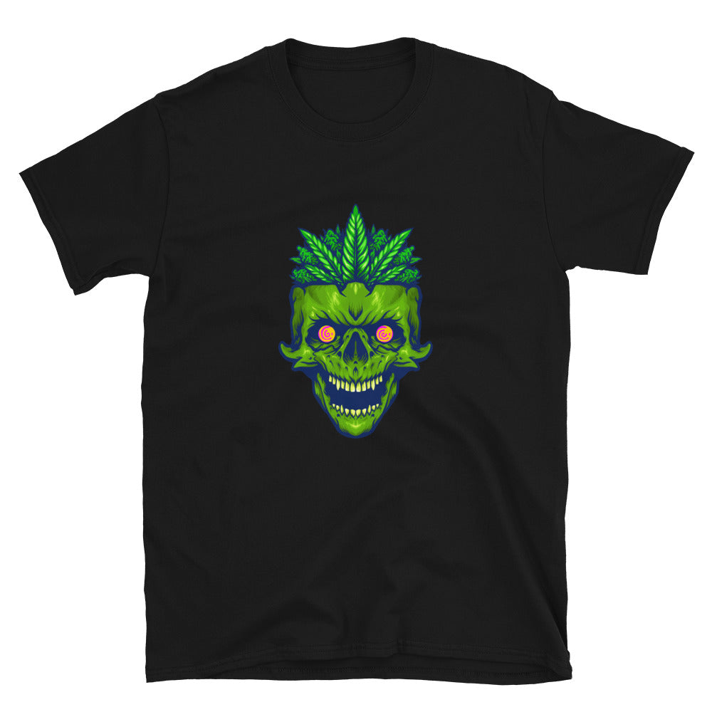 Camiseta unisex con cabeza de calavera de monstruo de hoja de hierba