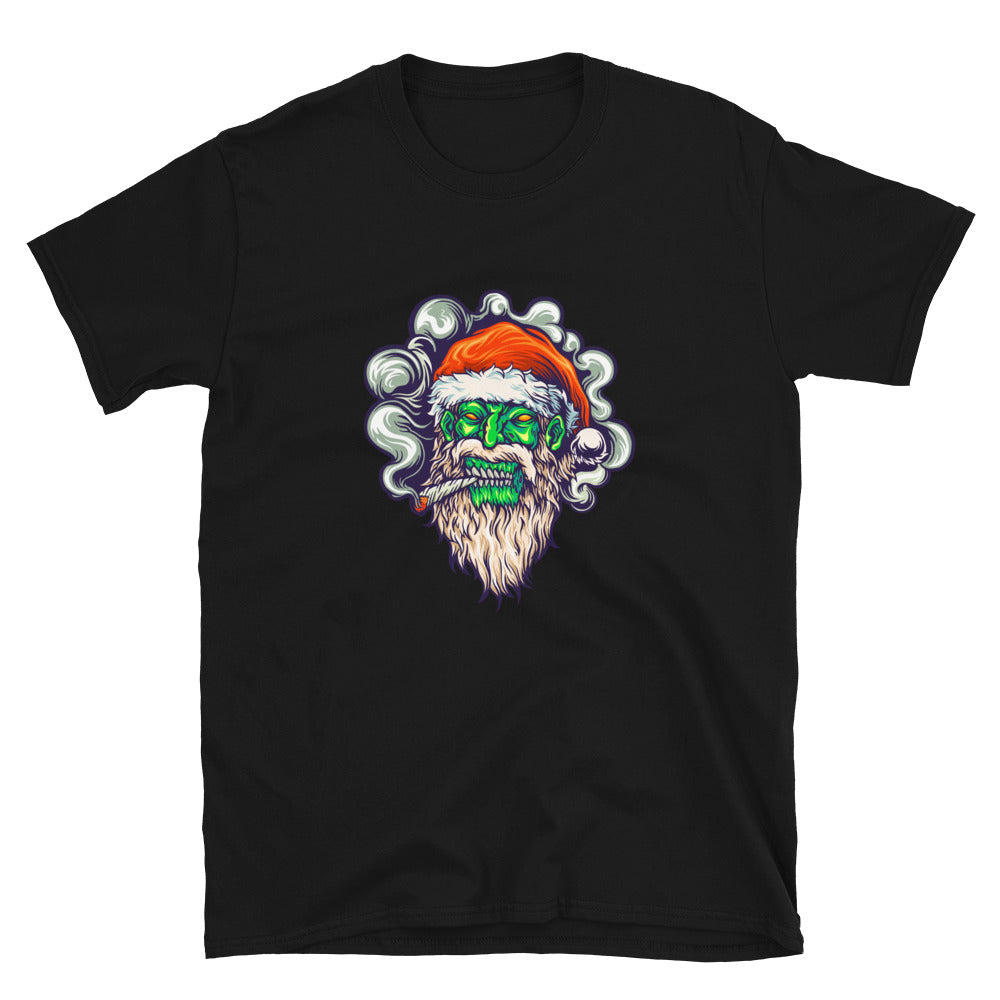 Zombie Skull Santa Claus Navidad Cannabis Fumar Fit Unisex Softstyle Camiseta