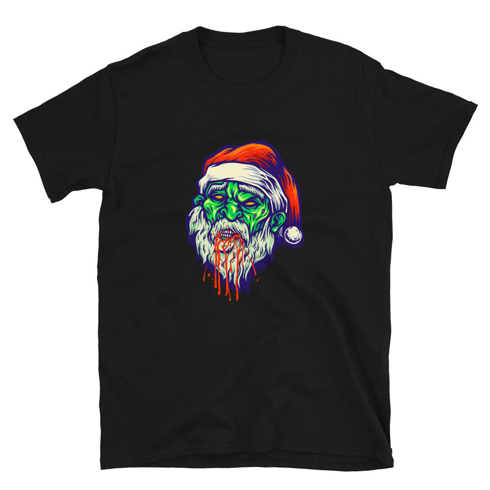 Camiseta unisex Softstyle con cabeza de Papá Noel y sangre zombie