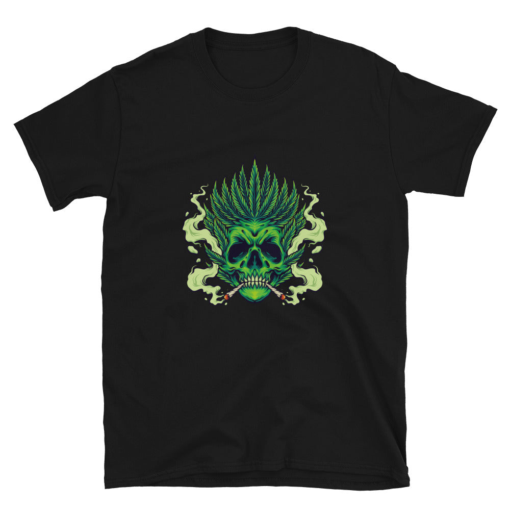 Skull Smoking Weed Leaf Cannabis Hair Fit Unisex Softstyle T-Shirt