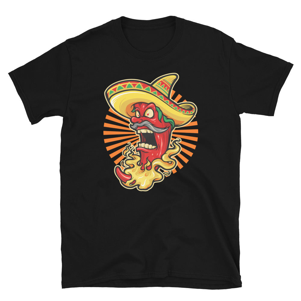 Mexican Red Hot Chili Pepper with hat icon Mascot Fit Unisex Softstyle T-Shirt