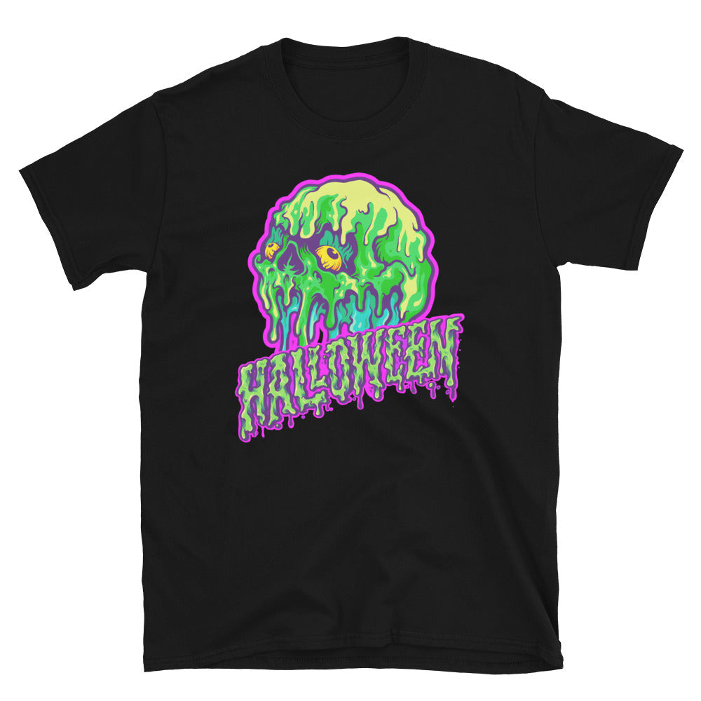 Skull Melting Halloween Text Fit Unisex Softstyle T-Shirt