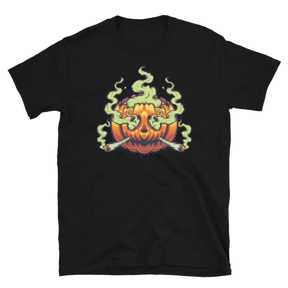 Camiseta de estilo suave unisex con dibujos animados de humo de hierba de Halloween