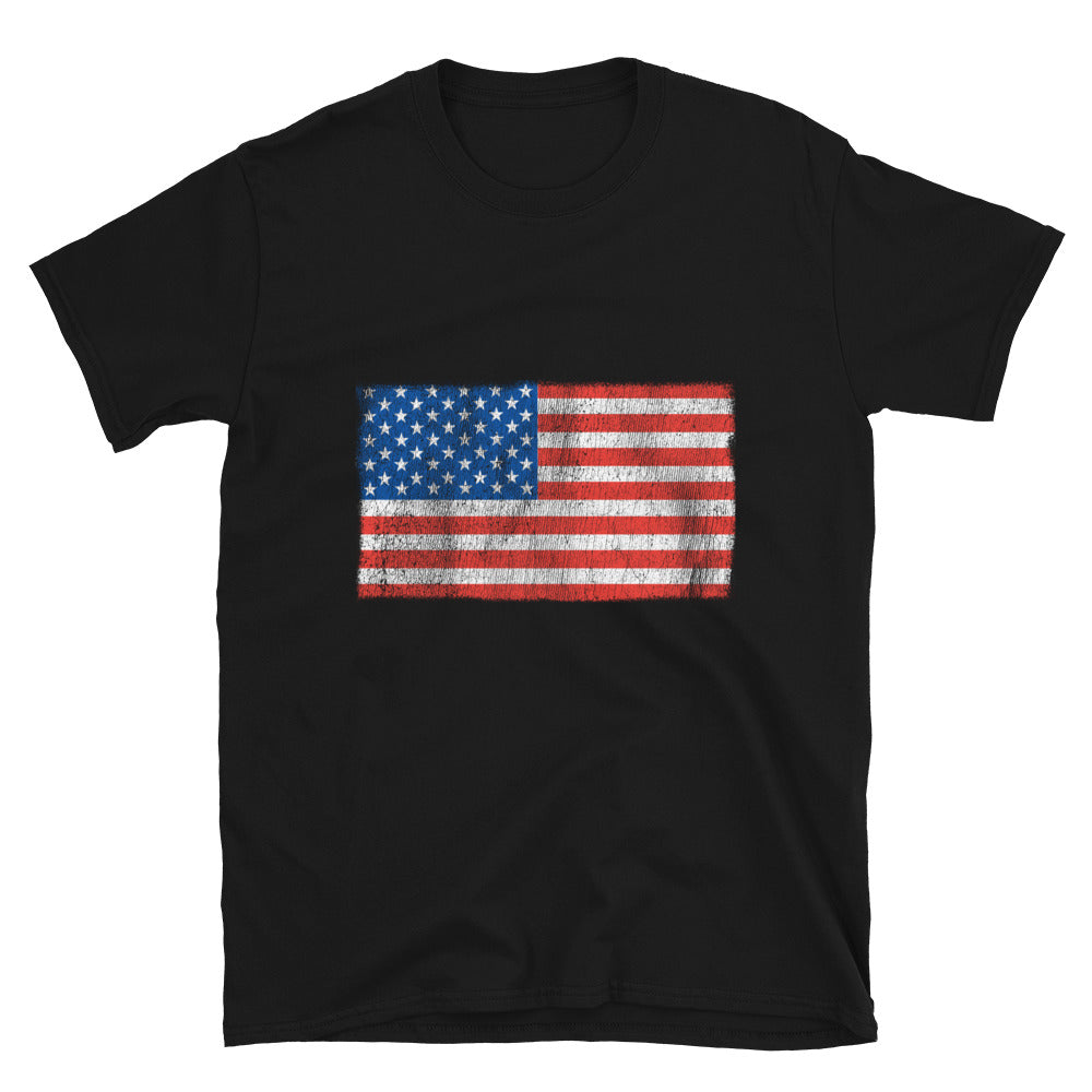 USA Flag Distressed Fit Unisex Softstyle T-Shirt