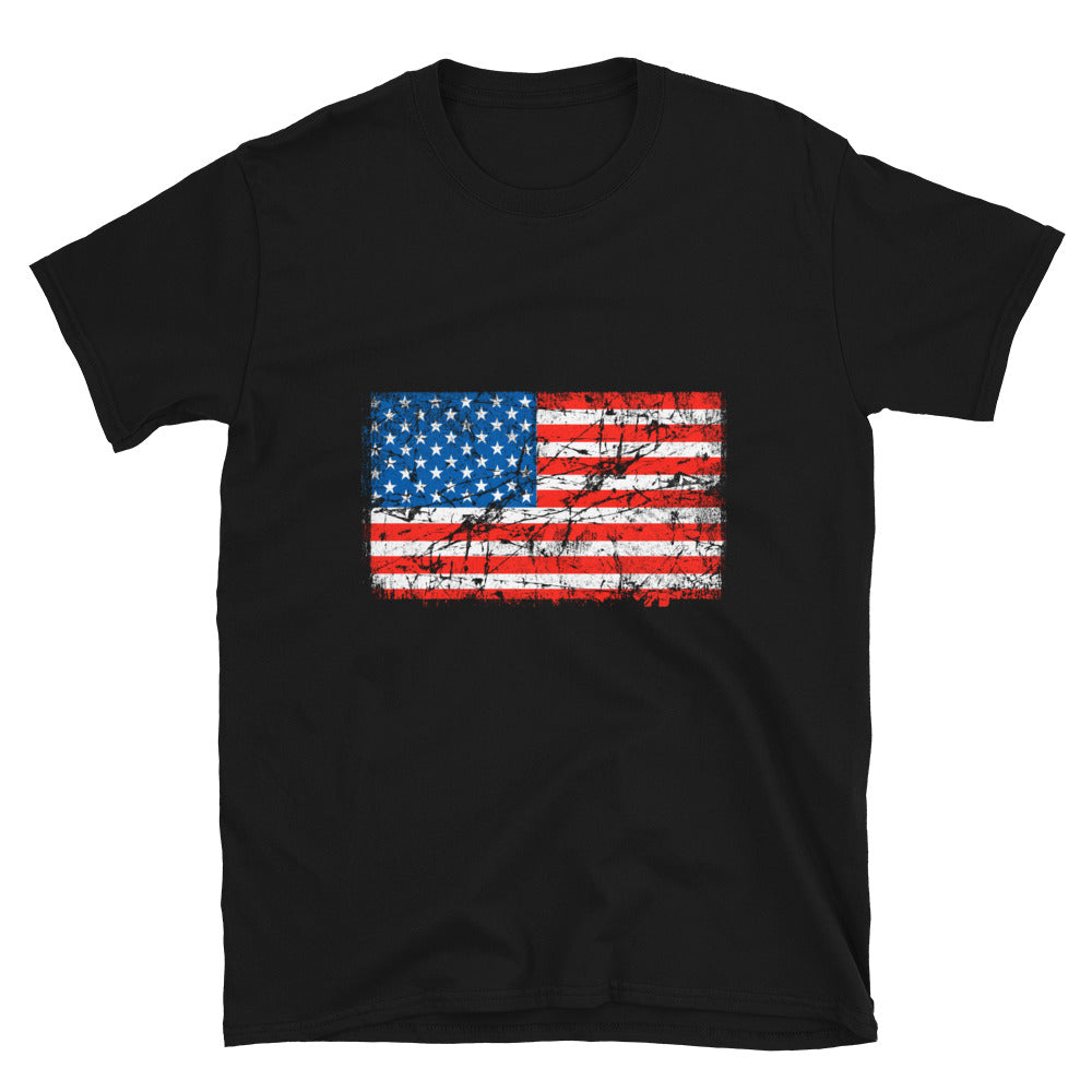 USA Flag Distressed Fit Unisex Softstyle T-Shirt