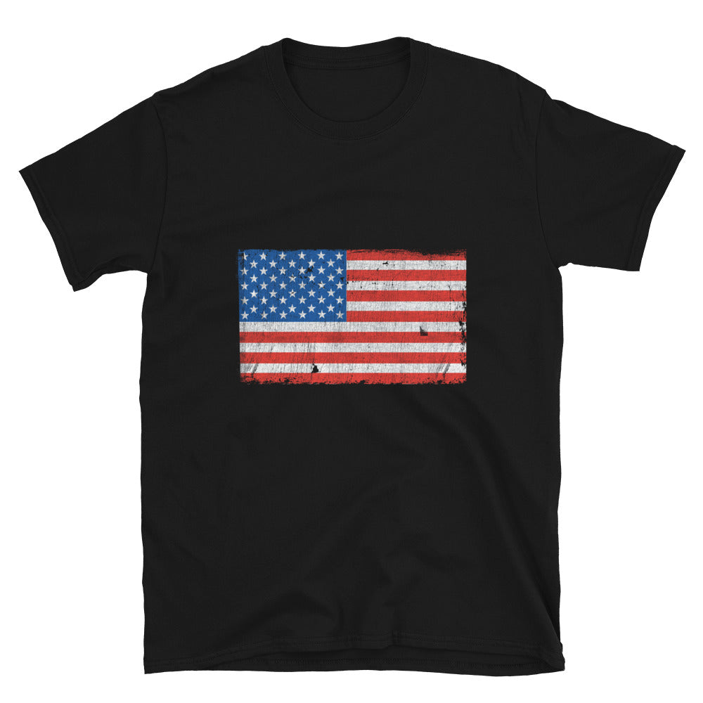 USA Flag Distressed Fit Unisex Softstyle T-Shirt