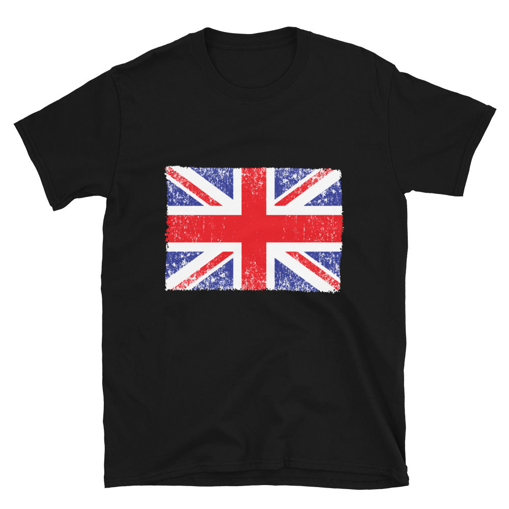 Distressed 1 Fit Unisex-Softstyle-T-Shirt mit britischer Flagge