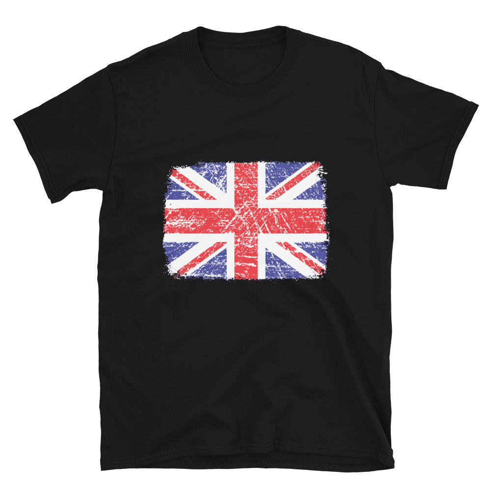 UK Flag Distressed 4 Fit Unisex Softstyle T-Shirt