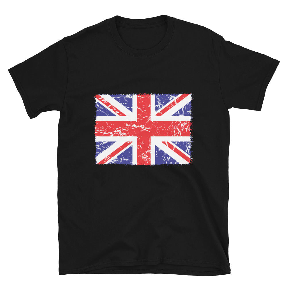 Unisex-Softstyle-T-Shirt mit UK-Flagge im Used-Look, 3 Passform