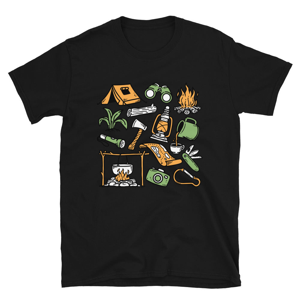 Set of hand drawn outdoor camping elements Fit Unisex Softstyle T-Shirt