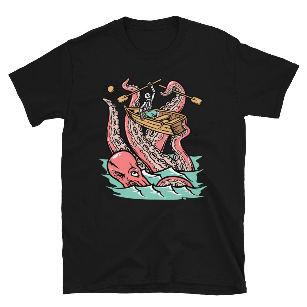 Giant Octopus Attack Skull in the Sea - Fit Unisex Softstyle T-Shirt