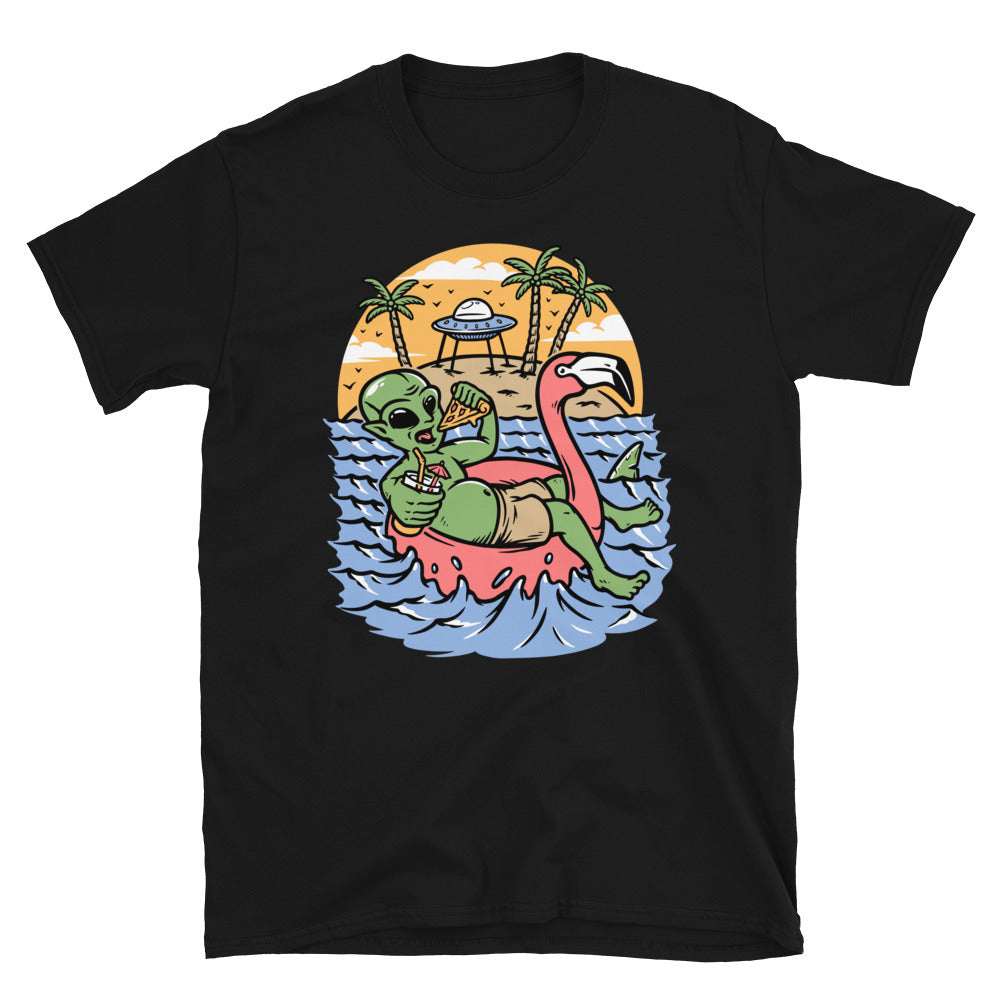 Cool Alien Chilling at Beach - Fit Unisex Softstyle T-Shirt