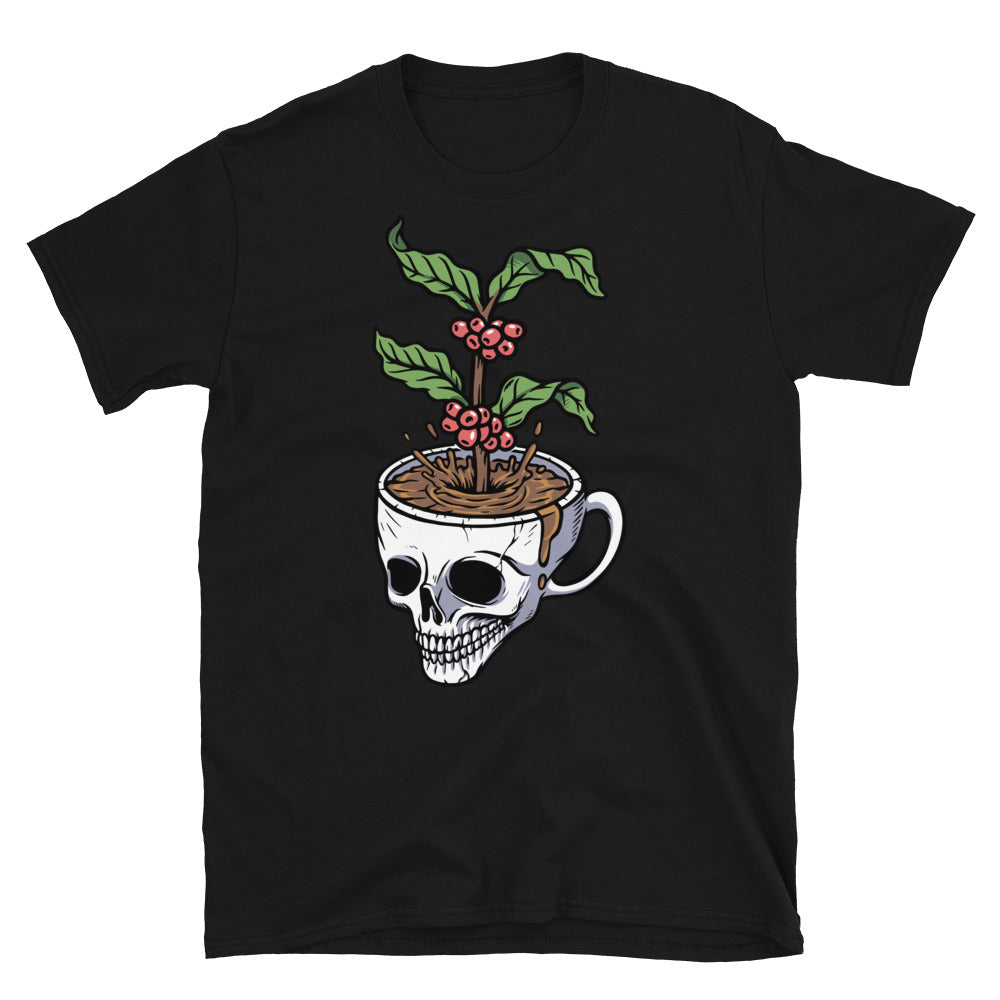 Totenkopf Kaffeetasse und Kaffeebaum Fit Unisex Softstyle T-Shirt