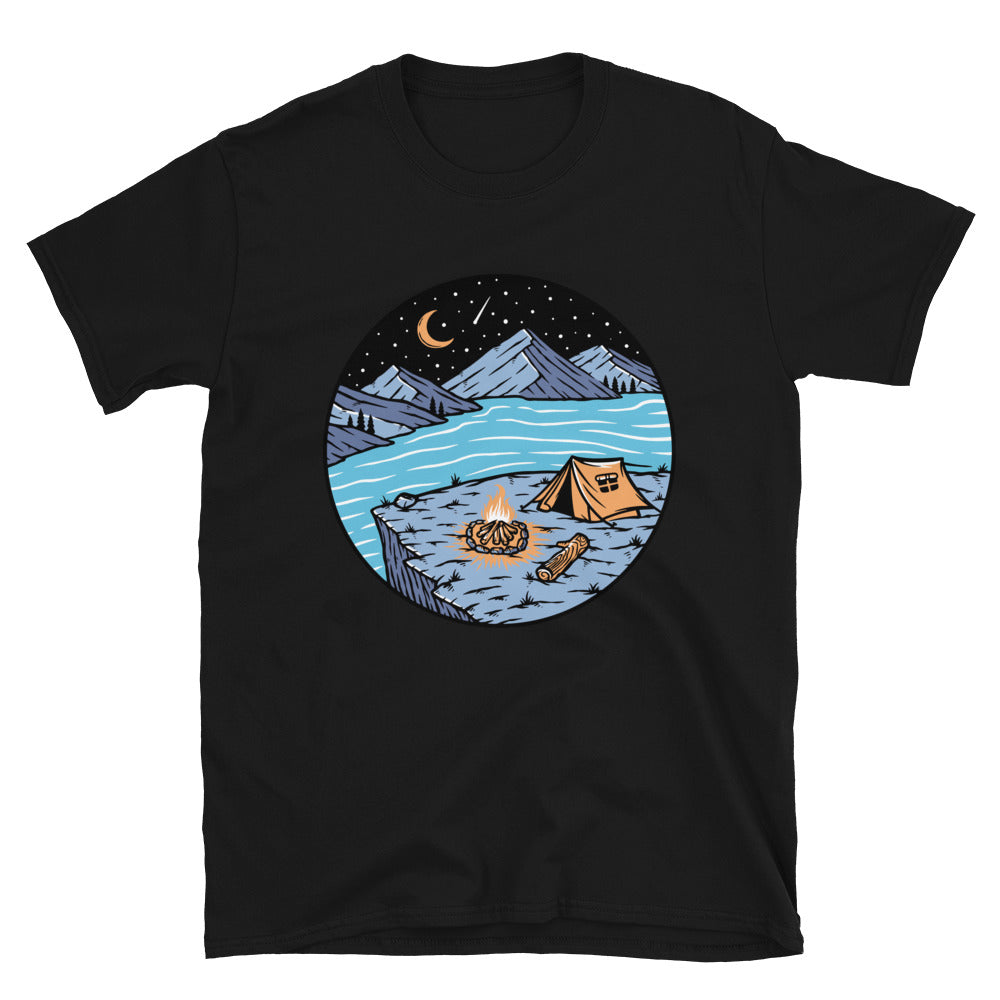 View of Mountains and Lakes at night Fit Unisex Softstyle T-Shirt