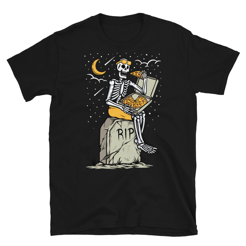 Skull eating pizza at grave Fit Unisex Softstyle T-Shirt