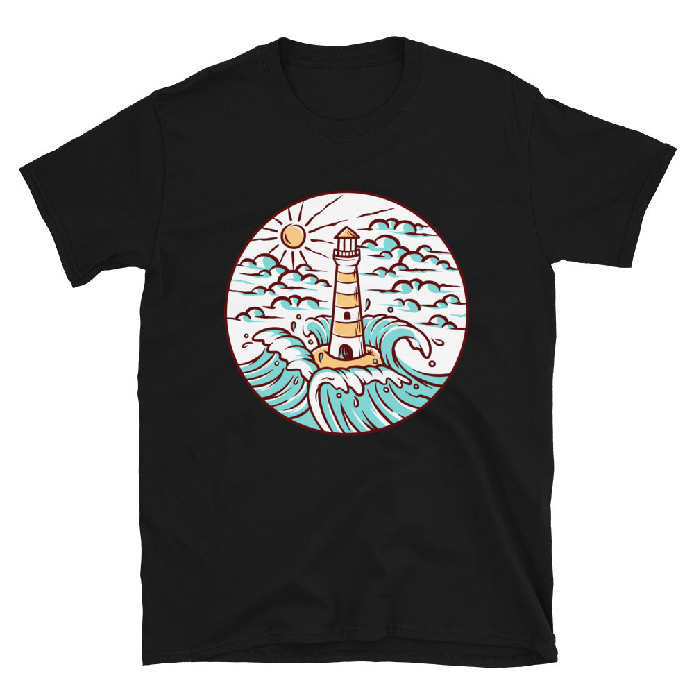 Views of lighthouse and waves Fit Unisex Softstyle T-Shirt